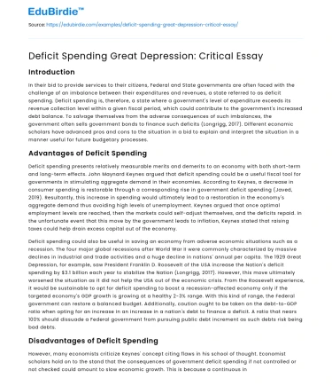 Deficit Spending Great Depression: Critical Essay