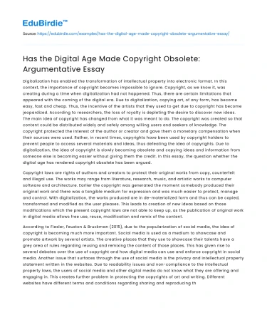 Has the Digital Age Made Copyright Obsolete: Argumentative Essay