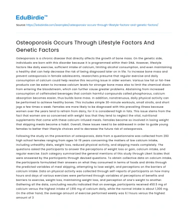 Osteoporosis Occurs Through Lifestyle Factors And Genetic Factors