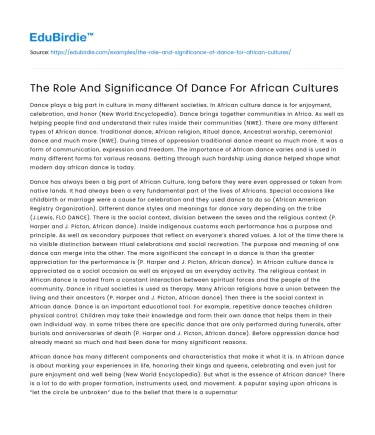 The Role And Significance Of Dance For African Cultures