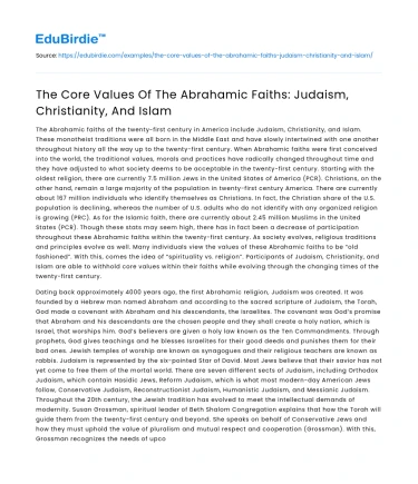The Core Values Of The Abrahamic Faiths: Judaism, Christianity, And Islam