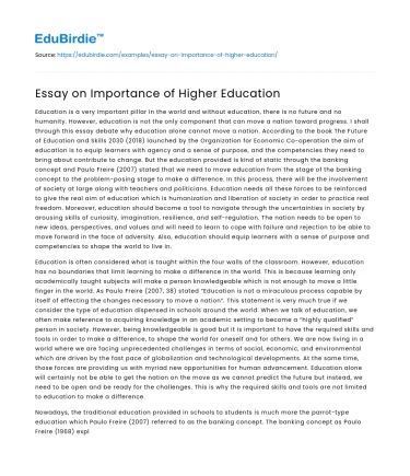 Essay on Importance of Higher Education