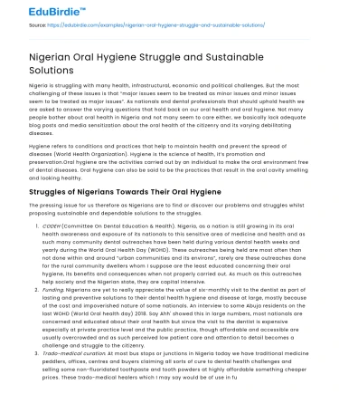 Nigerian Oral Hygiene Struggle and Sustainable Solutions