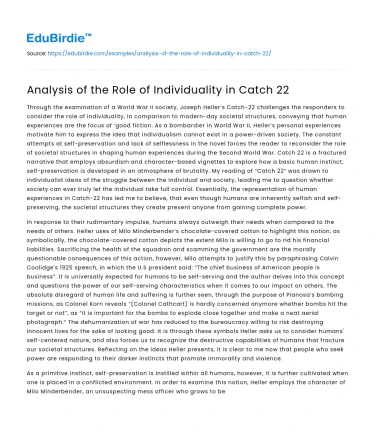 Analysis of the Role of Individuality in Catch 22