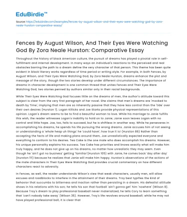 Comparative Essay: Fences & Their Eyes Were Watching God