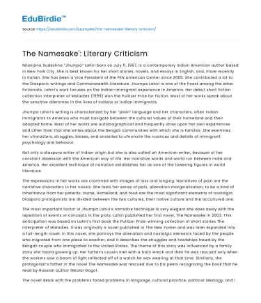 The Namesake’: Literary Criticism