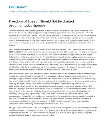 Freedom of Speech Should Not Be Limited: Argumentative Speech