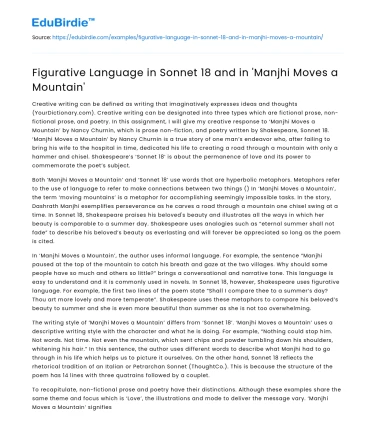 Figurative Language in Sonnet 18 and in ‘Manjhi Moves a Mountain’