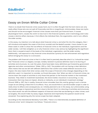 Essay on Enron White Collar Crime
