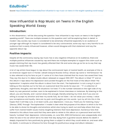 How Influential Is Rap Music on Teens in the English Speaking World