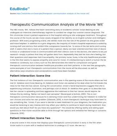 Therapeutic Communication Analysis of the Movie ‘Wit’