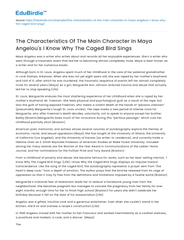 Characteristics of the Main Character in I Know Why The Caged Bird Sings