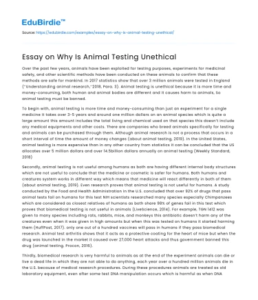Essay on Why Is Animal Testing Unethical
