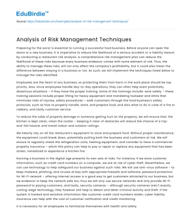 Analysis of Risk Management Techniques