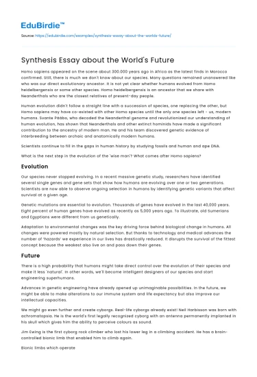 Synthesis Essay about the World’s Future
