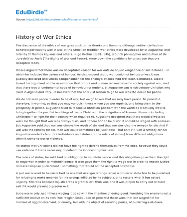 History of War Ethics