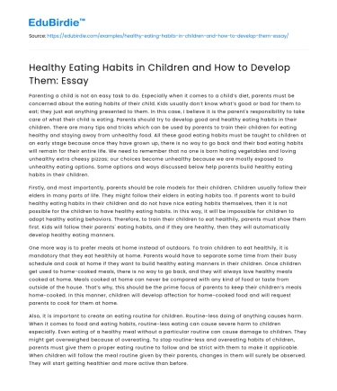 Healthy Eating Habits in Children and How to Develop Them: Essay