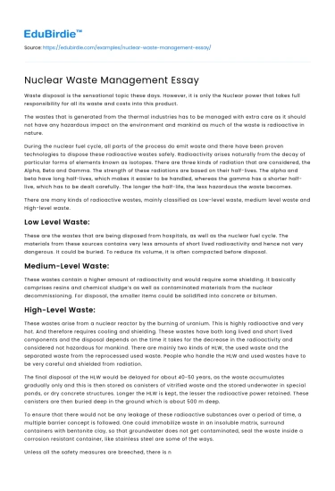 Nuclear Waste Management