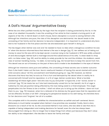 A Doll’s House’ Argumentative Essay