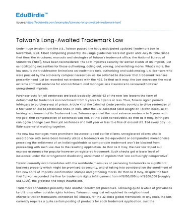 Taiwan’s Long-Awaited Trademark Law
