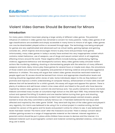 Violent Video Games Should Be Banned for Minors