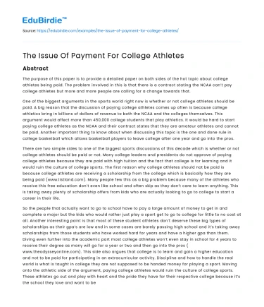 The Issue Of Payment For College Athletes