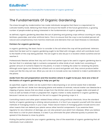 Principles and Practices of Organic Gardening