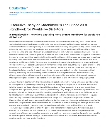 Machiavelli’s The Prince: A Guide for Dictators