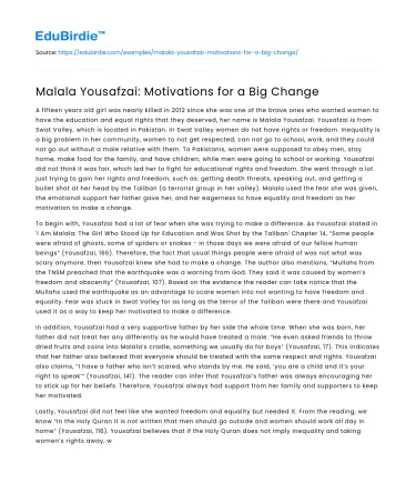 Malala Yousafzai: Motivations for a Big Change
