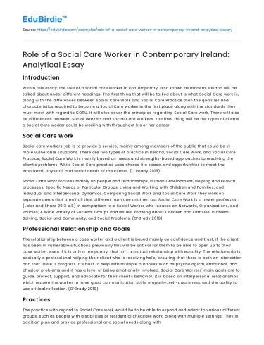 Role of a Social Care Worker in Contemporary Ireland: Analytical Essay