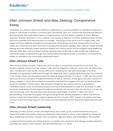 Ellen Johnson Sirleaf and Mao Zedong: Comparative Essay