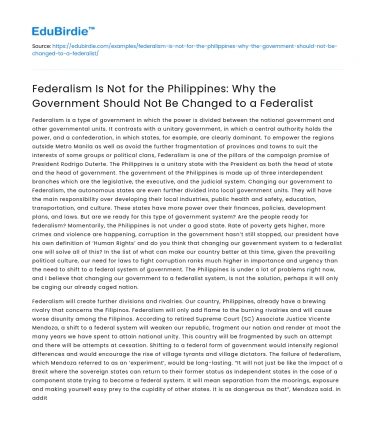Philippines: Why Government Should Not Switch to Federalism