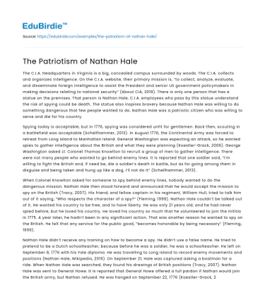 The Patriotism of Nathan Hale