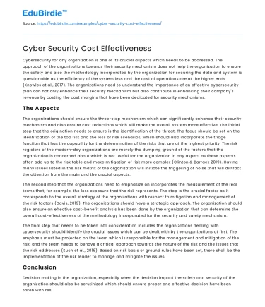 Cyber Security Cost Effectiveness