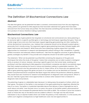 The Definition Of Biochemical Connections Law