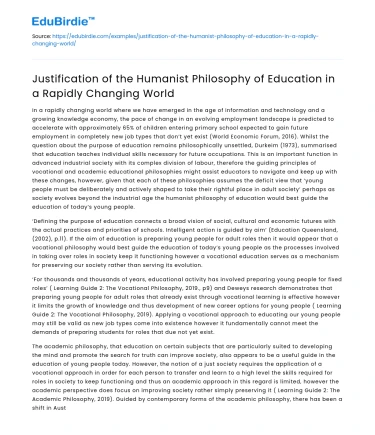 Humanist Philosophy of Education in a Changing World