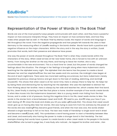 Representation of the Power of Words in The Book Thief