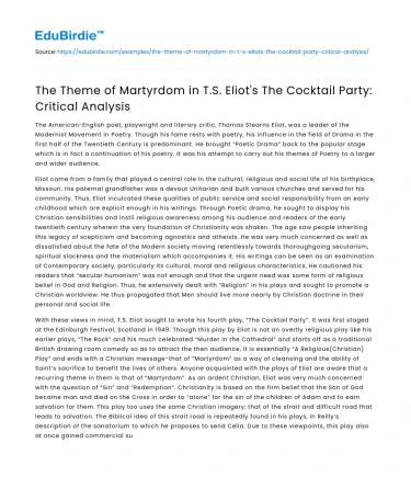 Martyrdom in TS Eliot’s The Cocktail Party: Analysis