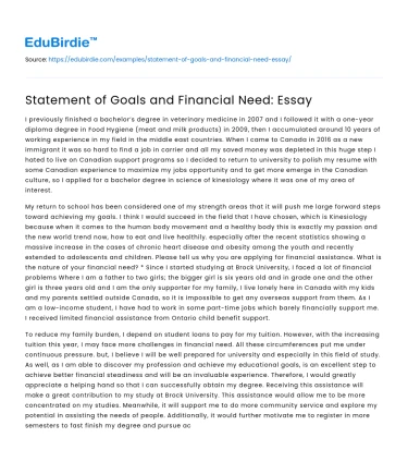 Statement of Goals and Financial Need: Essay
