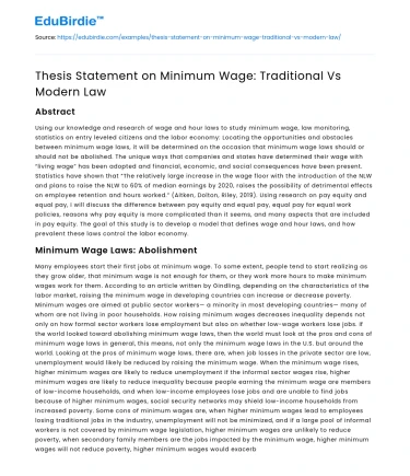 Thesis Statement on Minimum Wage: Traditional Vs Modern Law