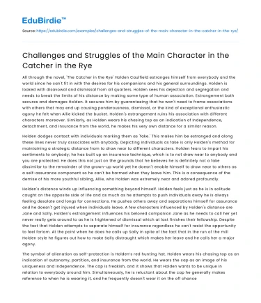 Challenges and Struggles of the Main Character in the Catcher in the Rye