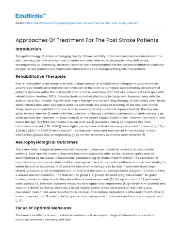 Approaches Of Treatment For The Post Stroke Patients