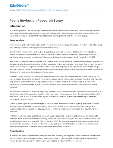 Peer’s Review on Research Essay