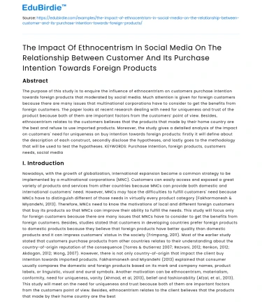 Ethnocentrism in Social Media and Customer Purchase Intentions