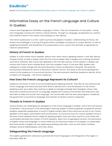 Informative Essay on the French Language and Culture in Quebec