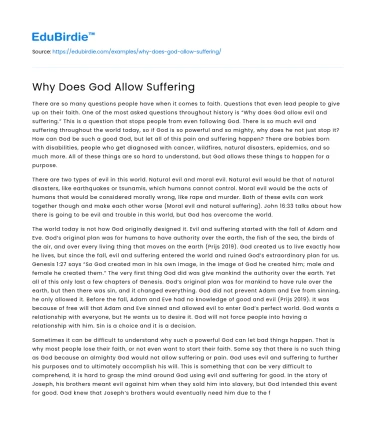 Why Does God Allow Suffering