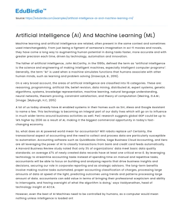 Artificial Intelligence (AI) And Machine Learning (ML)