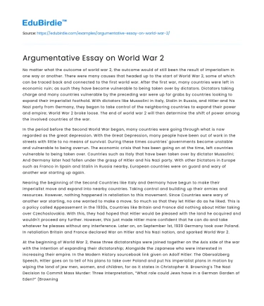 Argumentative Essay on World War 2