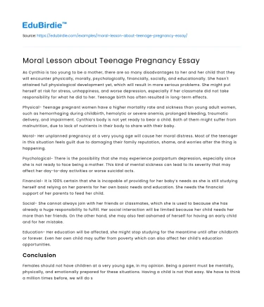 Moral Lesson about Teenage Pregnancy Essay