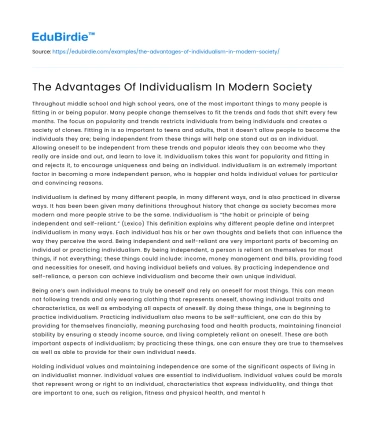 The Advantages Of Individualism In Modern Society